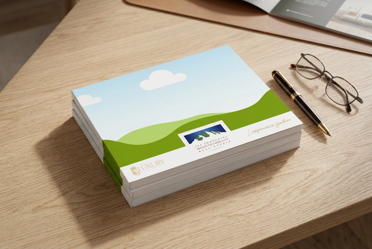 A stack of three printed copies of the guide on an oak desk